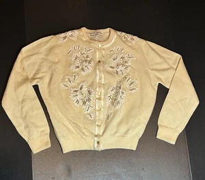 Nathan Handler VGT Beaded Embroidered Ivory Cardigan Sweater Imported Cashmere - Picture 1 of 22
