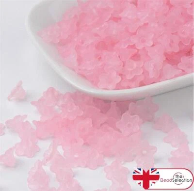 100 Flower Beads Frosted Lucite Acrylic 10mm Baby Pink Jewellery Making LUC29 - Image 1 of 4