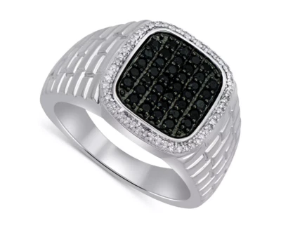 Black Onyx & White Real 0.75CT Moissanite Hip-Hop Ring In 10K White Gold - Image 1 of 4