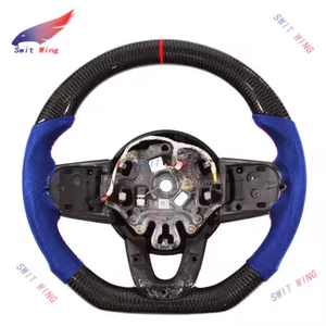 Real Carbon Fiber Steering Wheel Fit BMW F30 F35 F80 M2 M3 M4 M5 Blue Preforated - Picture 1 of 9
