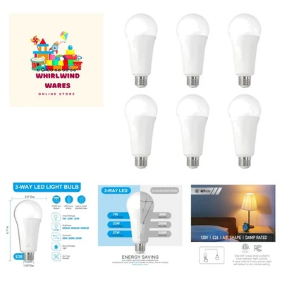 250W Equivalent LED 3 Way Light Bulbs 6 Pack,2700K Soft White,A21,E26 Medium ... - Image 1 of 4