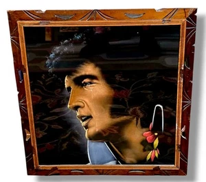 Vintage Elvis Presley weinend schwarz Samt Gemälde gerahmt 28"x30" - Bild 1 von 6