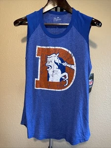 NWT Women's XL Majestic Threads Denver Broncos Retro Tri-Blend Raglan Tank - Picture 1 of 4