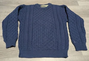 Aran Crafts Irish Cable Knit Fisherman Sweater 100% Merino Wool Sz XS Navy - Picture 1 of 9