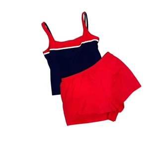 Lands End Nautical Two Piece Tankini & Swim Shorts Swimsuit Women's Size 14 - Picture 1 of 15