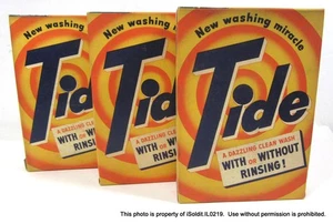 NEW LOT 3 VINTAGE TIDE Powder LAUNDRY DETERGENT "NEW WASHING MIRACLE" Large Size - Picture 1 of 9