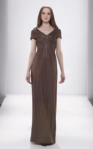 Tadashi KN90123 Shoji plissiertes gerafftes Kleid mit Schmucksteinen vorne Größe 4 braun - Bild 1 von 1