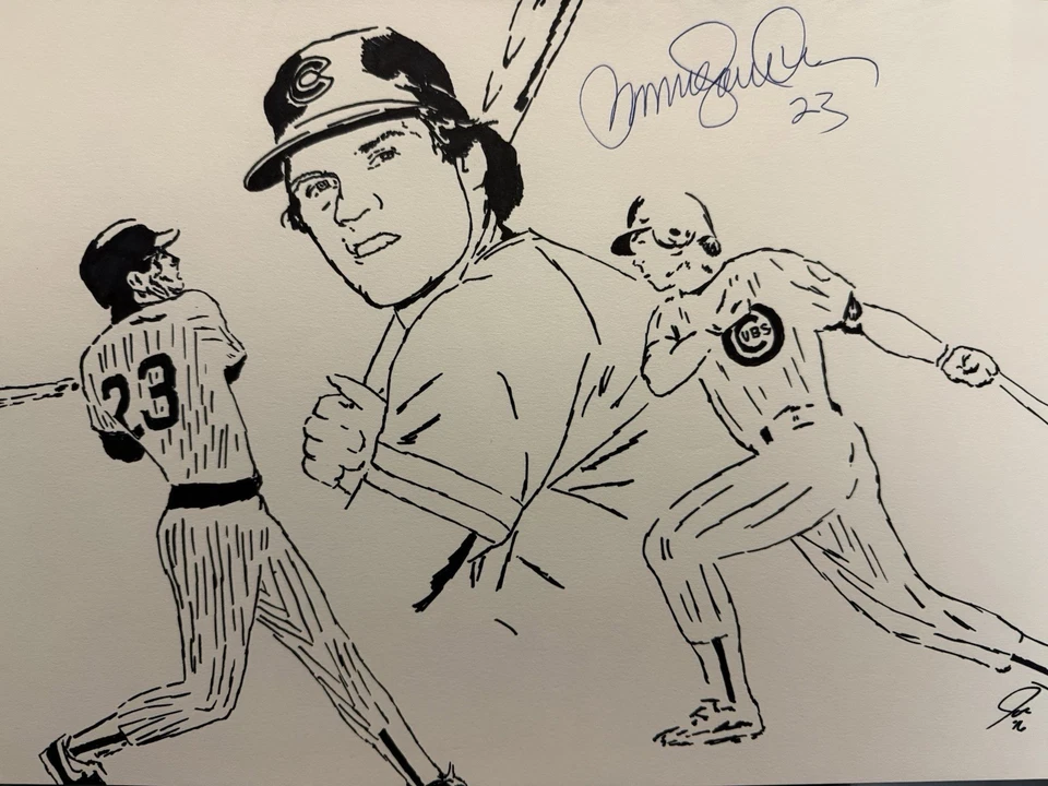 Ryne Sandberg Signed Custom Artwork 11x17 Cubs HOF - Изображение 1 из 1