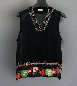 Dries Van Noten Women’s Size 36/6 Black Silk Vest With Embroidered Trim Great! - Picture 1 of 2