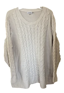 Suéter para mujer Calvin Klein blanco tejido con cable, talla 2X-Grande - Imagen 1 de 3