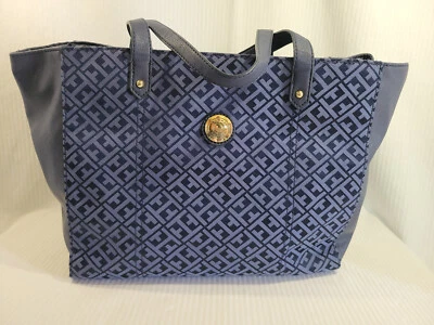 Tommy Hilfiger | Navy & Gold Monogram Nylon Canvas Tote Bag Double Handle - Image 1 of 4