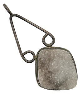 OOAK Native American Sterling Silver Gray & White Quartz Druzy 3¼" Pendant 38g - Picture 1 of 4