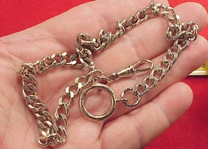 Vintage Chrome PLated 6mm Flattened Curb Link Mans Pocket  Watch Chain 15  inch  - Picture 1 of 5