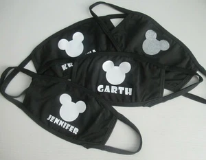 Personalized Mickey Mouse Cotton Black Face Mask Adult Name Fun Quilted white - Picture 1 of 3