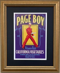 Mini Póster Vintage de Comida y Bebida ""Page Boy-California Veggies"" Nuevo Enmarcado Personalizado - Imagen 1 de 3