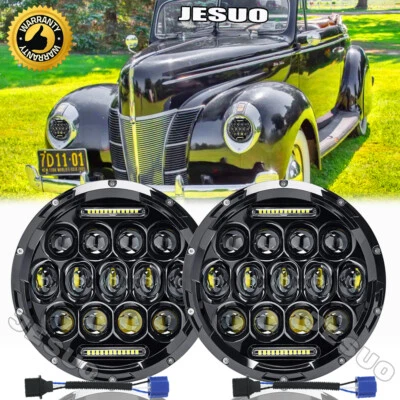Pair For Ford Deluxe 1939-1951 7" Inch Round LED Headlights Lamp Housing New Foto 1 de 4