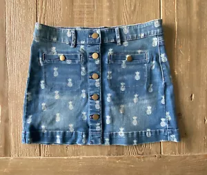 NWT Crewcuts Girls Blue Jean Denim Skirt Pineapple All Over Print Size 10 - Picture 1 of 7