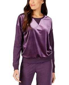 Alfani Velvet-Panel Pajama Top (Purple, XL)