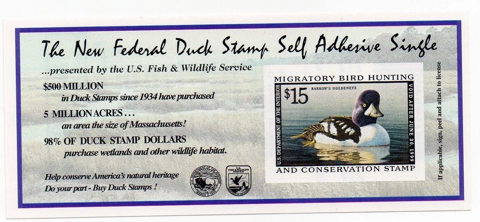 USA Scott RW65A - PATO FEDERAL AUTOADHESIVO, 1998, MNH Foto 1 de 1