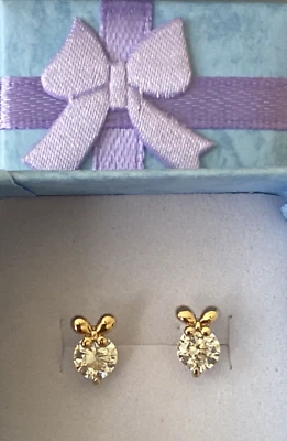 Pretty New Petite Yellow Gold Filled Clear Bunny Rabbit Set CZ Stud Earrings - Image 1 of 3