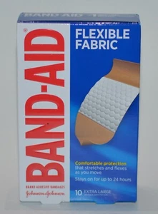 10 EXTRA LARGE BAND-AID BRAND ADHESIVE BANDAGES FLEXIBLE FABRIC BOX COMFORTABLE - Picture 1 of 5