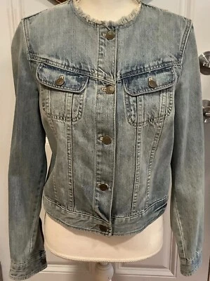 Festival Y2K Chaps 仿旧毛边领牛仔蓝色水洗夹克西装夹克 M — 第 1/4 张图片