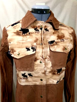 Camisa Chaqueta SouthWestern Snap Up XS Marrón Siennas Escena Alce Pana Vaquera Foto 1 de 4