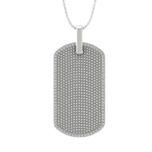 Sterling Silver Diamond Dog Tag Pendant Cable Chain for Women 5/8ct, 18" - Picture 1 of 5