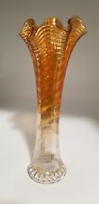 Vintage Imperial Marigold Carnival Glass Iridescent Ripple Ribbed Vase 11" Tall