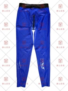 5410 Dark Blue Latex leggings with black waist band crotch zip 0.4mm custom made - Picture 1 of 6