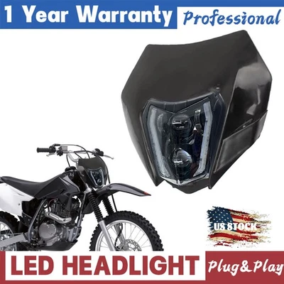 LED 车头灯黑色面具 DRL 适用于铃木 DRZ 110 125 200 250 400 650 Dirt 自行车 — 第 1/4 张图片