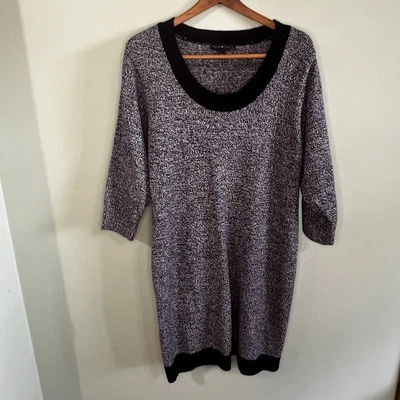 Vestido Suéter Derek Heart Para Mujer Beige Negro Tejido con Cable Plus Manga 2X 3/4 Foto 1 de 4