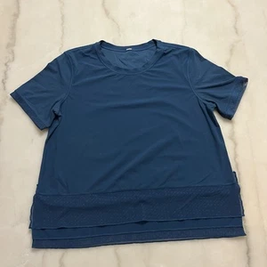 Lululemon Top Womens Blue Sole Training Short Sleeve Layered Mesh Gym No Tag - Picture 1 of 6