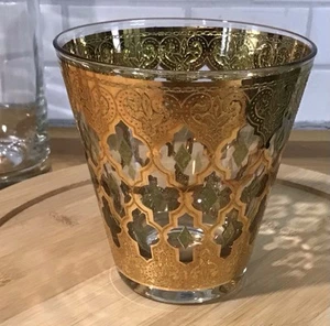 1 Culver Valencia 22K Gold Gilded MCM Glass Green Diamonds Whiskey Old Fashion - Picture 1 of 6
