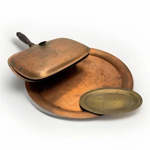 Lot Vintage Brass Copper Scrap Pieces  Crumb Change Tray Plate Antique - Picture 1 of 10