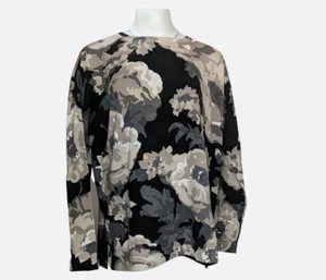 NWOT Isacc Mizrahi Live! Floral Printed Sweater Pullover In Black Sz M - Picture 1 of 4