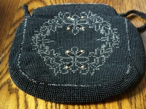 VINTAGE BLACK 5" CZECHOSLOVAKIA BEAED PURSE - Picture 1 of 4