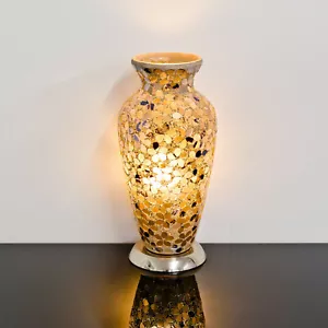 Autumn Gold Mosaic Flower Design Glass Vase Table Lamp Mood Lamp - Picture 1 of 7