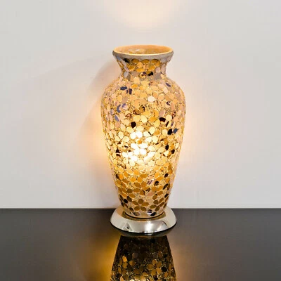 Autumn Gold Mosaic Flower Design Glass Vase Table Lamp Mood Lamp - Image 1 of 4