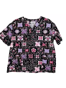 Uniformi Naturali Scrub Top Donna Piccolo Nero Rosa Cuori Love Uniform - Foto 1 di 9