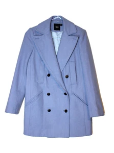 ASOS Blue Wool Blend Double Breasted Mid Length Coat Women's US 4 - Picture 1 of 16