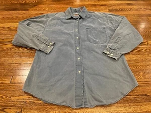 VTG Eastern Mountain Sports Shirt Blue Canvas Long Sleeved Button Up 90s Mens M - Picture 1 of 13