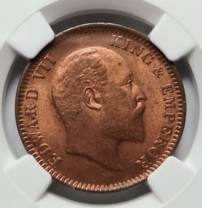 INDIA British 1/4 anna 1905 (C) Calcutta NGC MS 64 RB Red UNC Edward VII - Picture 1 of 6