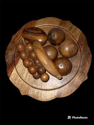 老式装饰手工木盘和木制水果套装 #20A — 第 1/4 张图片