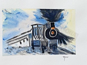 Eisenbahn Zug Malerei, Brandneu 9" x 12" - Bild 1 von 3