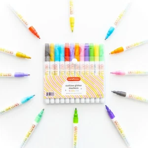 Incraftables Outline Glitter Markers (12 Colors). Shimmer Double Line Pens. - Picture 1 of 7