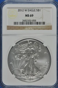 2012 W Burnished $1 Silver Eagle NGC MS 69 (Brown Label) - Picture 1 of 2