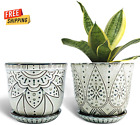 Set of 2 6-Inch Beaded Ceramic Planters with Drainage - Smoked Gray