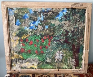 Original signiertes Chris Brick Ölgemälde mit Decoupage-Overlay. Mädchen im Wald - Bild 1 von 14