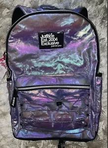 Mochila Justice Exclusiva Niñas Niños Púrpura Iridiscente Metálica NUEVA Envío Rápido - Imagen 1 de 5